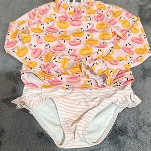 Janie and Jack Pink and Yellow Duck Rashguard Set